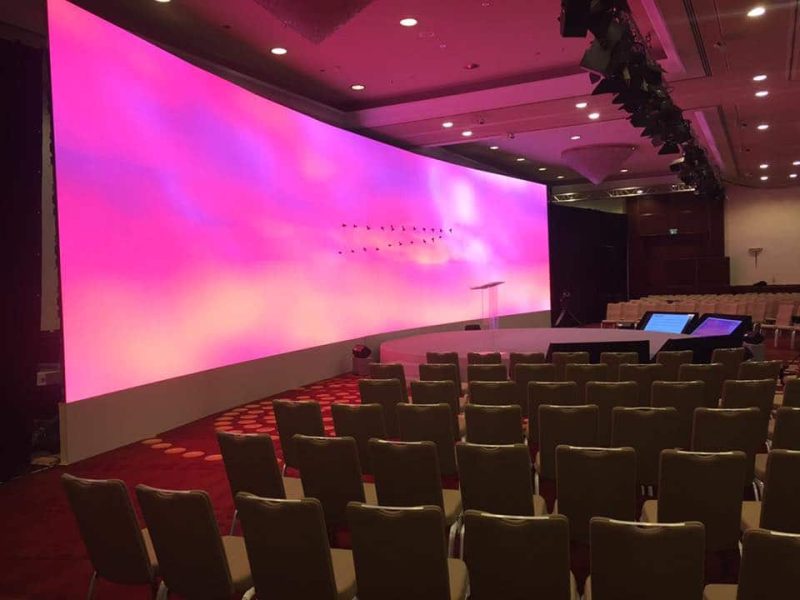 ultra wide LED screen in conference room